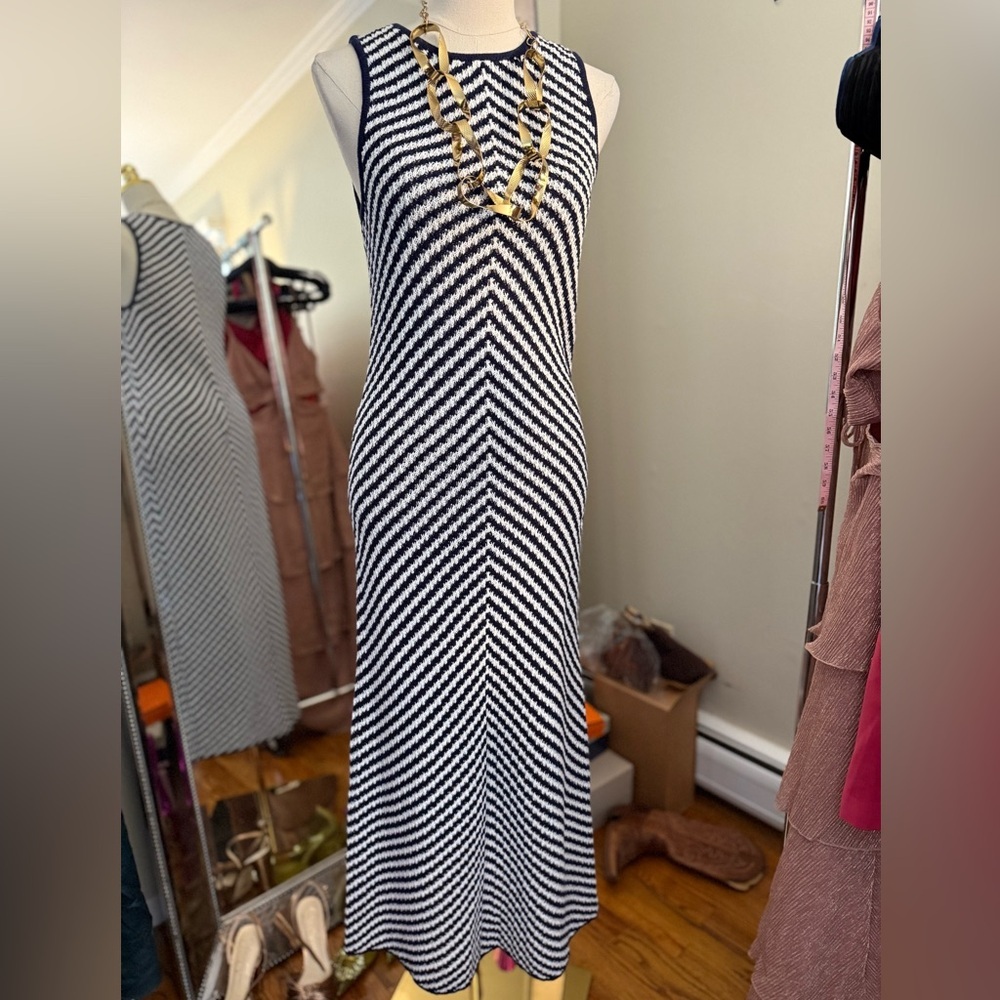 House of Harlow 1960 Navy/White Sleeveless Maxi Dress Size Large - Picture 8 of 8